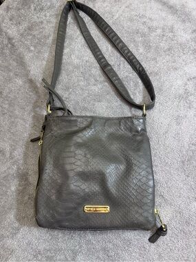 Steve Madden Black Snake-Embossed Crossbody with Gold Hardware